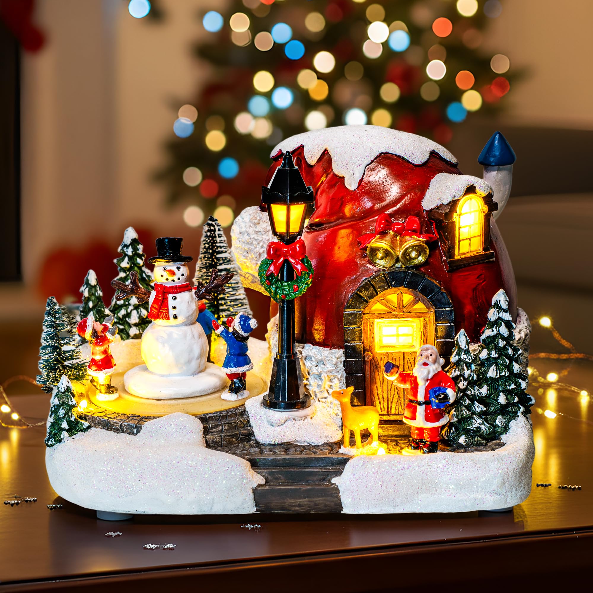 Christmas Tree Lighted and Animated Manger Nativity Scene, Musical Angel Family Figurines LED Light Play Silent Night Music, Ideal Xmas Decor Gifts and Tabletop Xmas Collection Decorations for Home
