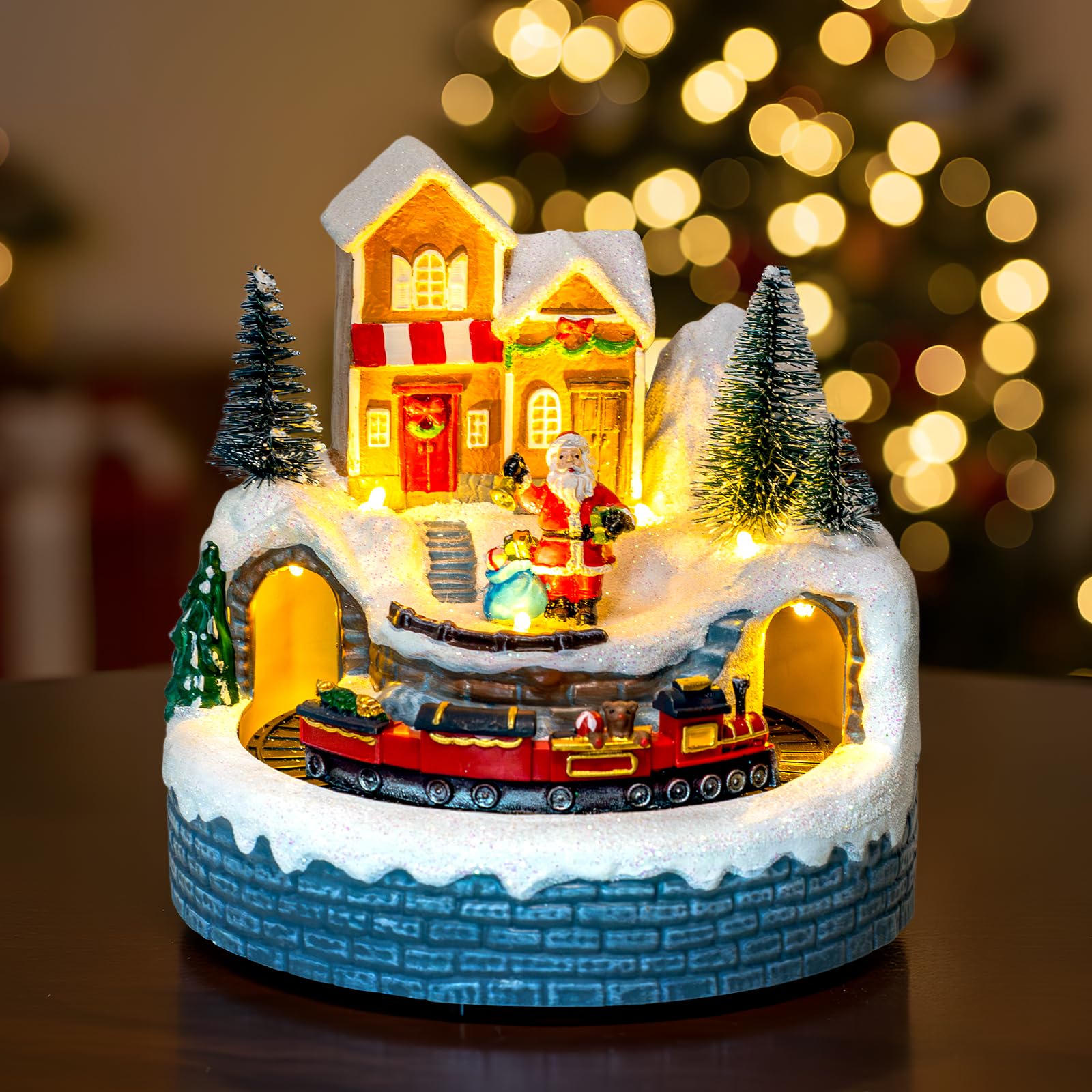 Animated Collection Figurines Musical Christmas Snowman, Santa Claus Village Houses Lighted Christmas Collection Figurines for Home Tabletop Decorations Ornaments Gifts
