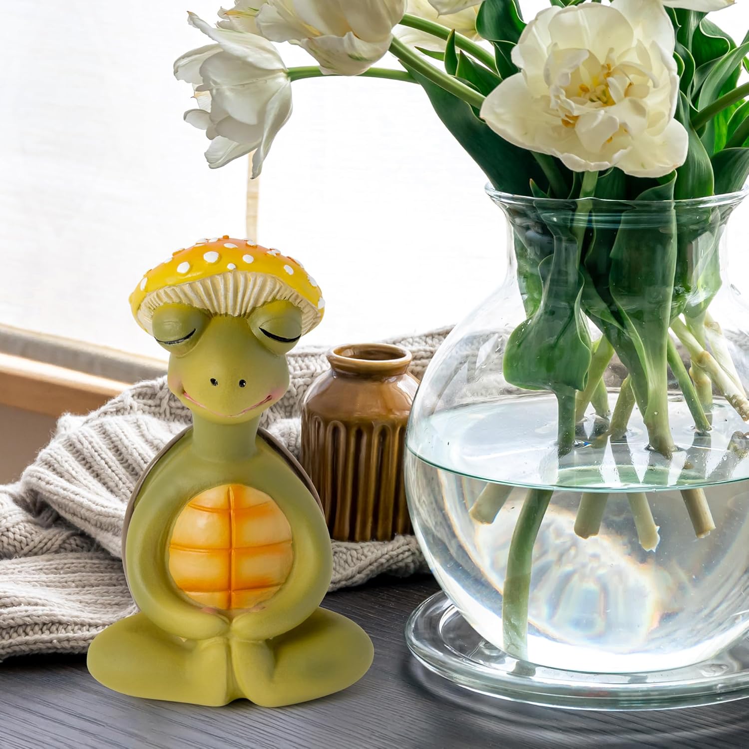 Meditation Turtle Resin Statue - Yoga Meditation Turtle Statue for Desk Living Room Resin Figurine for Home Patio Office Decoration Cute Plant Statues for Tabletop Garden Backyard Decor