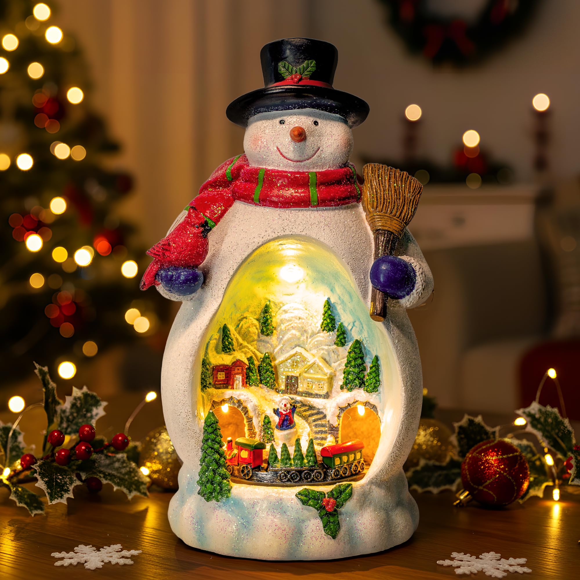 Christmas Tree Lighted and Animated Manger Nativity Scene, Musical Angel Family Figurines LED Light Play Silent Night Music, Ideal Xmas Decor Gifts and Tabletop Xmas Collection Decorations for Home