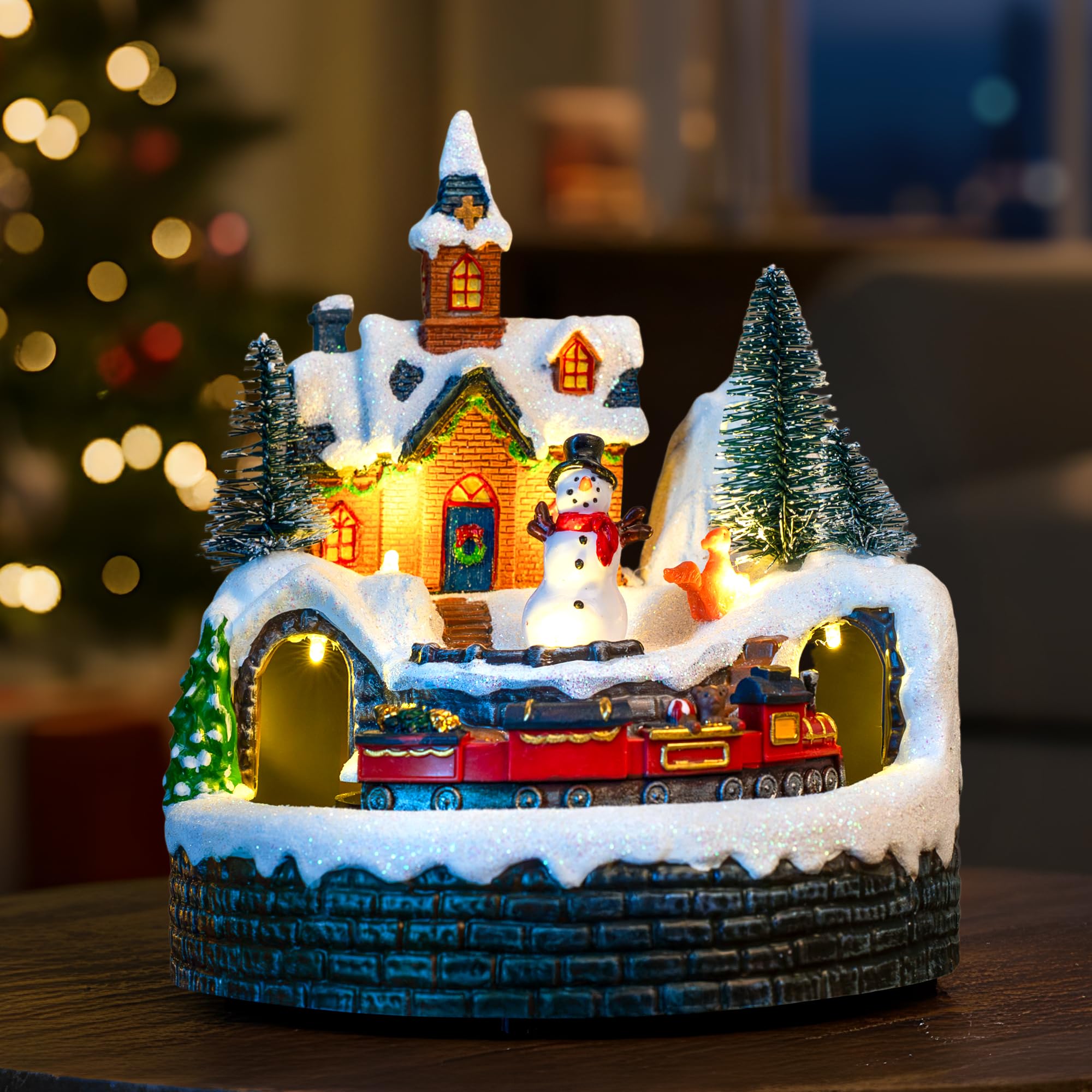 Christmas Tree Lighted and Animated Manger Nativity Scene, Musical Angel Family Figurines LED Light Play Silent Night Music, Ideal Xmas Decor Gifts and Tabletop Xmas Collection Decorations for Home