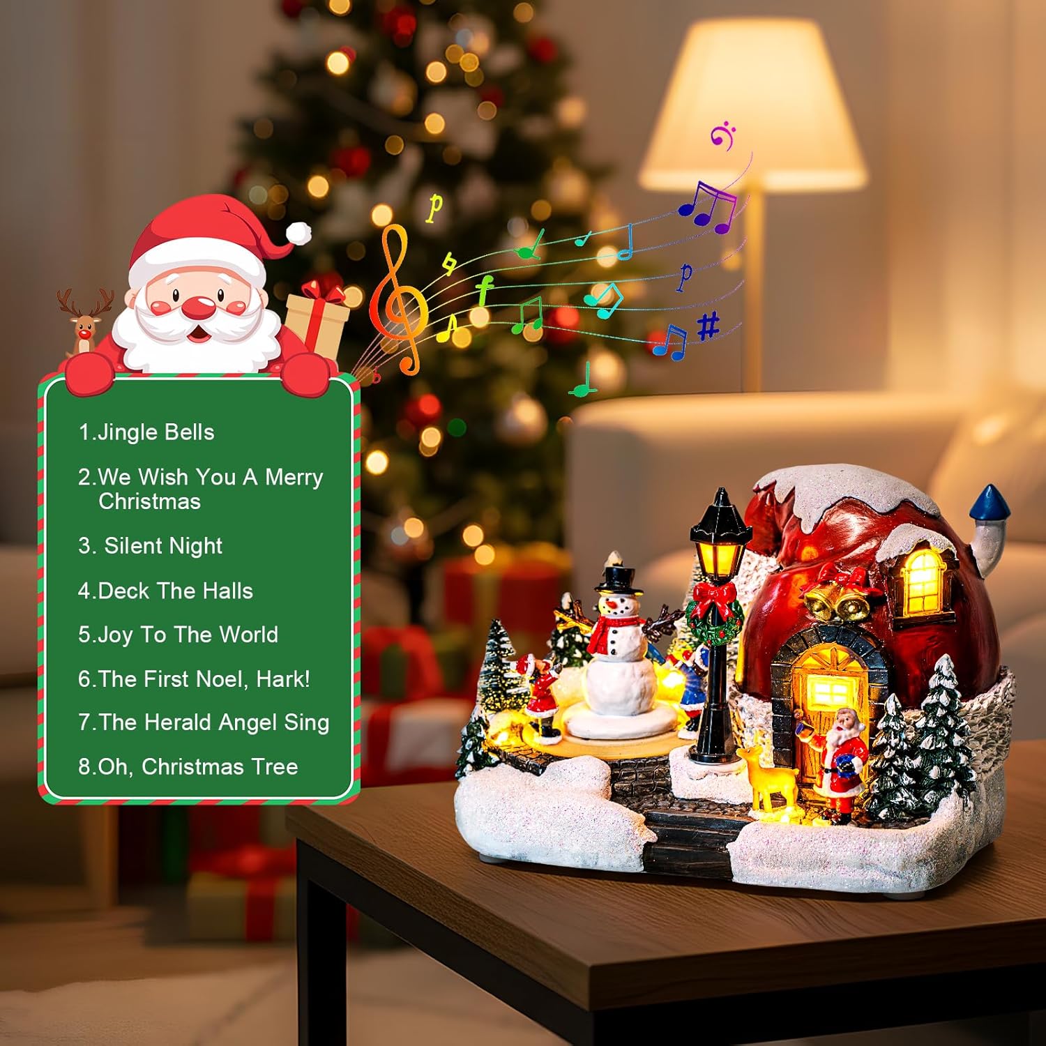 Animated Collection Figurines Musical Christmas Snowman, Santa Claus Village Houses Lighted Christmas Collection Figurines for Home Tabletop Decorations Ornaments Gifts
