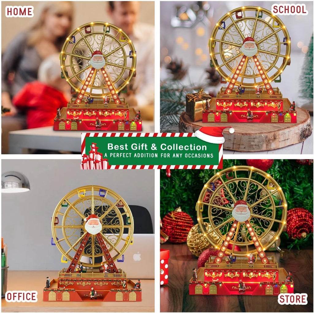 Christmas Rotating Ferris Wheel with LED Lights, 18" Big Christmas Animated Decorations, Creates Festive Atmosphere