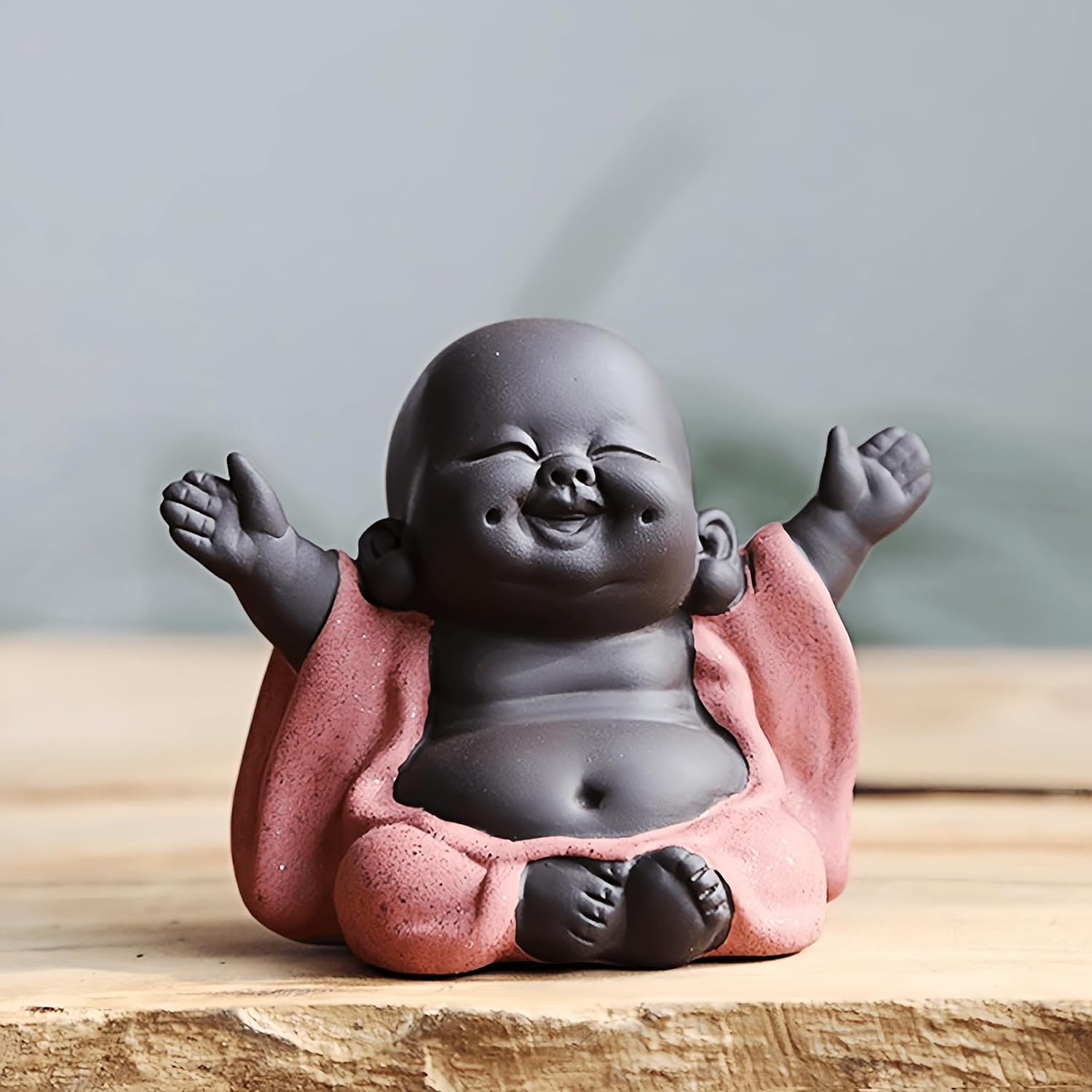 Purple Clay Laughing Buddha Maitreya Statue - Happy Baby Buddha Monk Figurine for Office Desktop Mini Statue Tea Ornaments Home Decor (Style B)