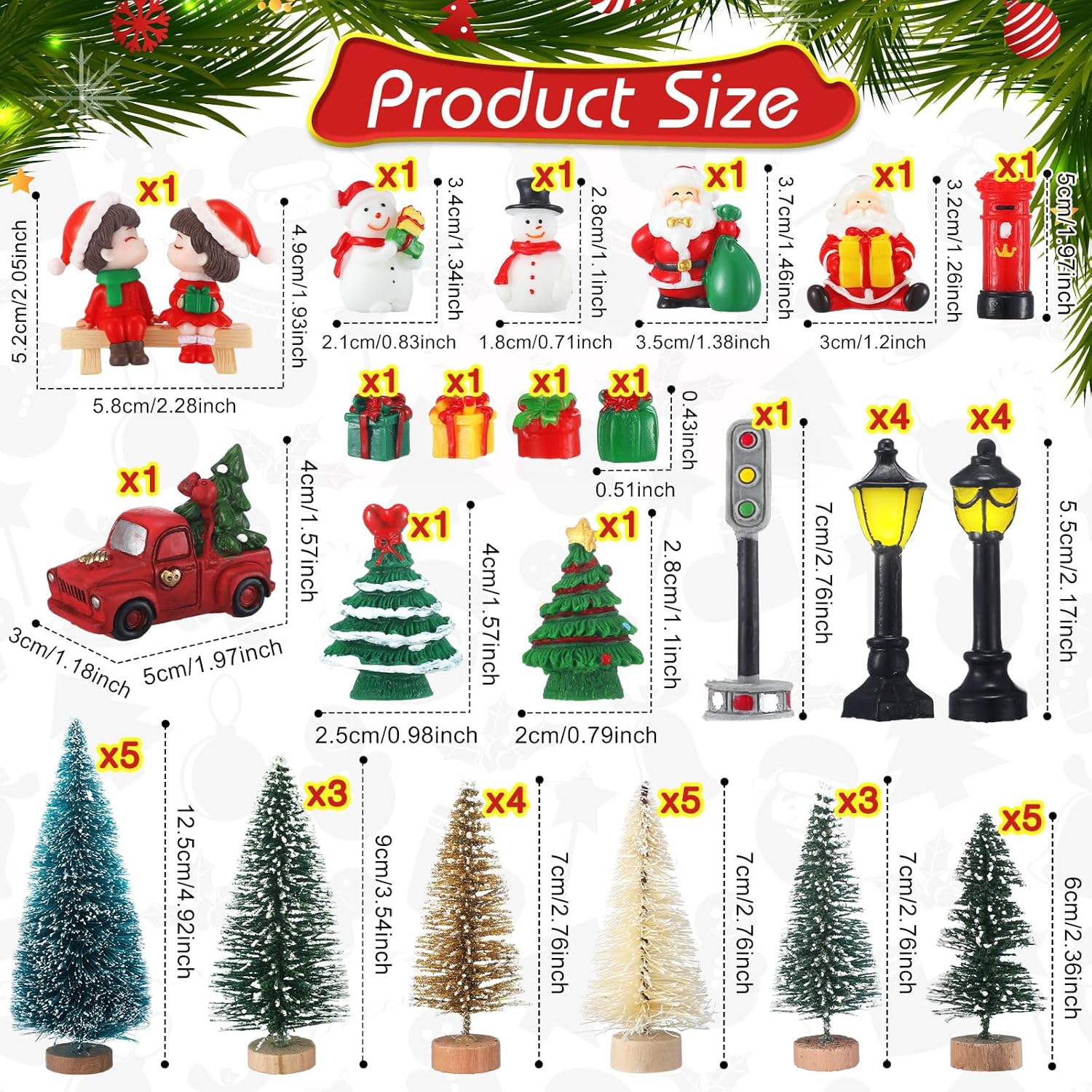Kasyat 58 Pcs Christmas Village Sets Miniature Christmas Figurines Decoration LED Christmas Village Houses Building Resin Xmas Scene Village Accessories Ornaments for Winter Indoor Room Decor Gifts