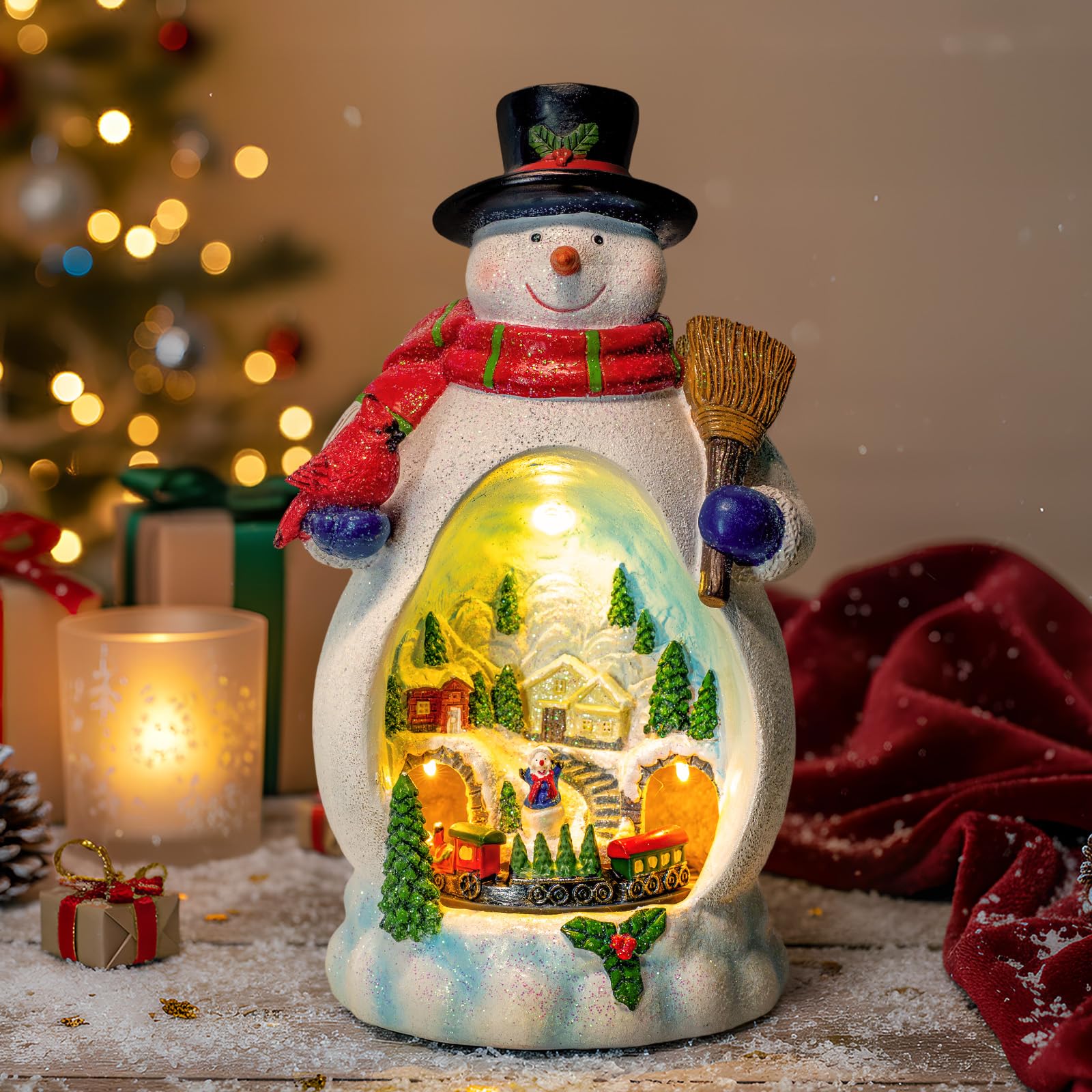 Animated Collection Figurines Musical Christmas Snowman, Santa Claus Village Houses Lighted Christmas Collection Figurines for Home Tabletop Decorations Ornaments Gifts