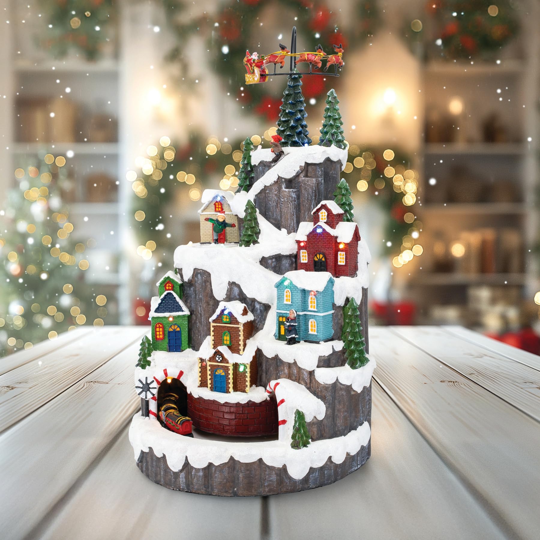 Animated Christmas Village Powder Ridge Resort | Christmas House Collection Accessories Figurines for Christmas Decorations and Gift | Motion & Sound Multicolor LED Lights 14" x 9" x 11"