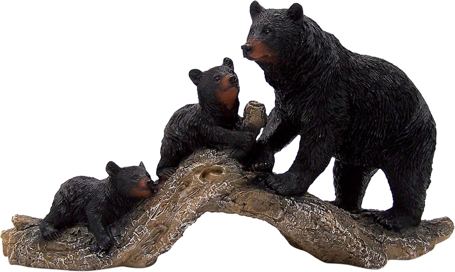 Wowser Black Bear Family Climbing on a Log Figurine Statue, Rustic Décor, 17 Inches