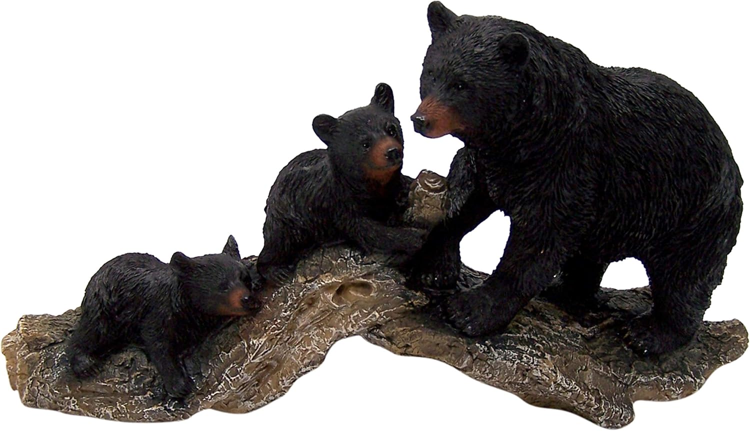 Wowser Black Bear Family Climbing on a Log Figurine Statue, Rustic Décor, 17 Inches
