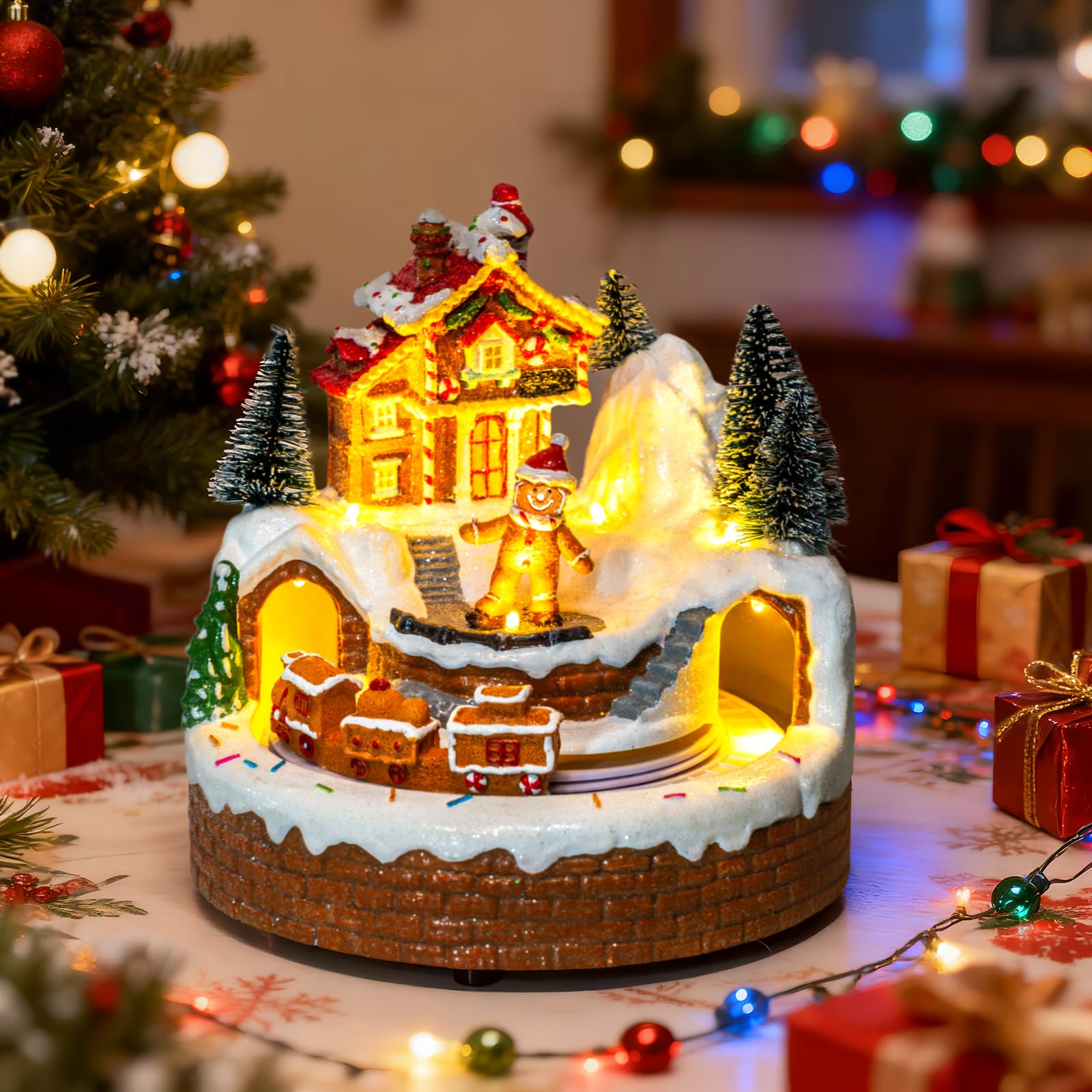 Animated Collection Figurines Musical Christmas Snowman, Santa Claus Village Houses Lighted Christmas Collection Figurines for Home Tabletop Decorations Ornaments Gifts