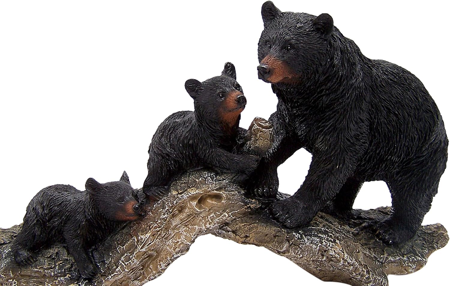 Wowser Black Bear Family Climbing on a Log Figurine Statue, Rustic Décor, 17 Inches