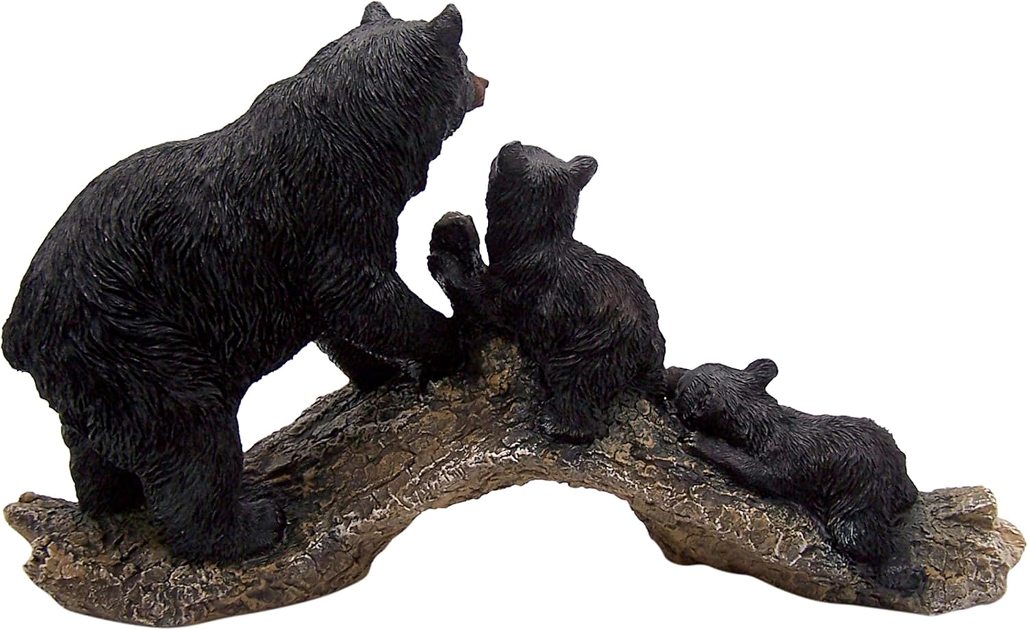 Wowser Black Bear Family Climbing on a Log Figurine Statue, Rustic Décor, 17 Inches