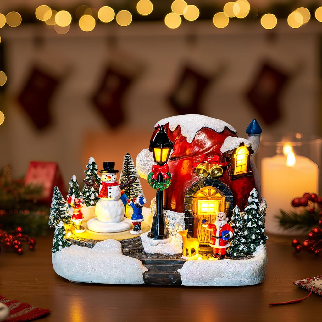 Animated Collection Figurines Musical Christmas Snowman, Santa Claus Village Houses Lighted Christmas Collection Figurines for Home Tabletop Decorations Ornaments Gifts