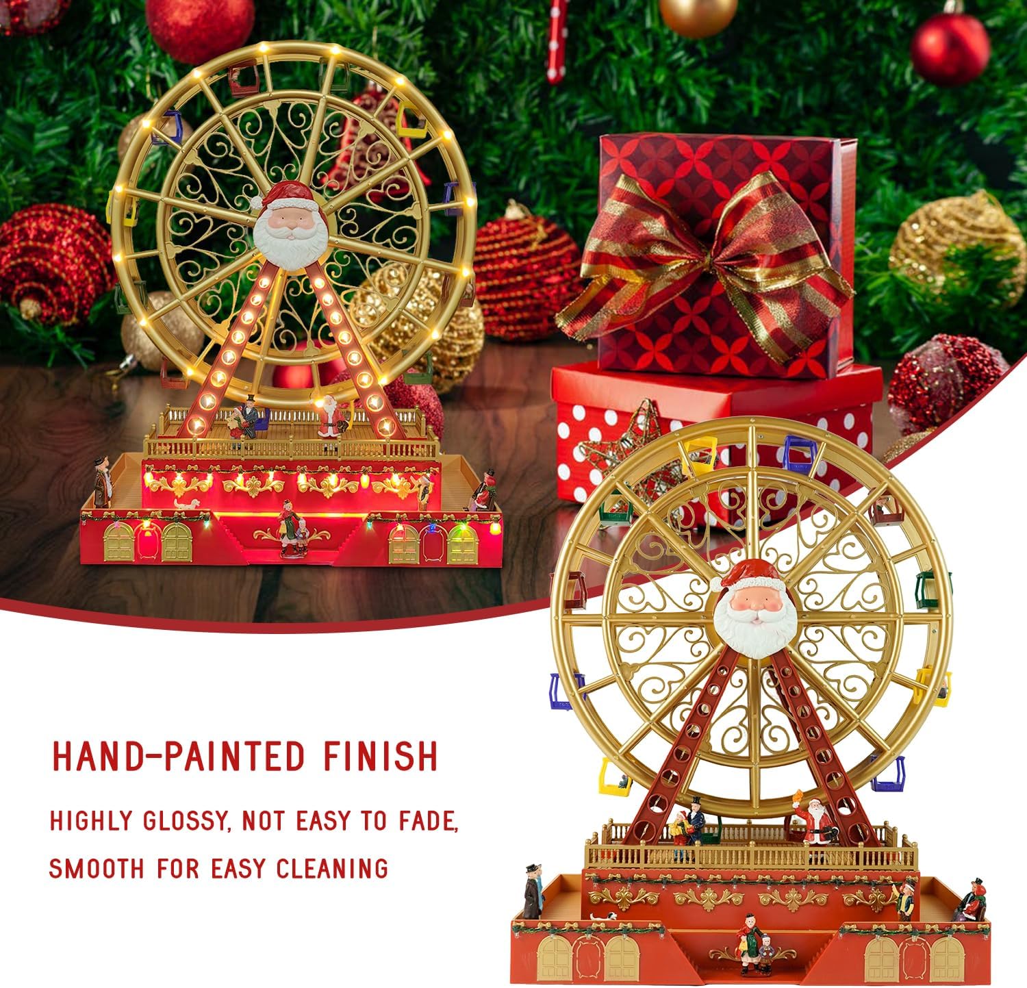 Christmas Rotating Ferris Wheel with LED Lights, 18" Big Christmas Animated Decorations, Creates Festive Atmosphere