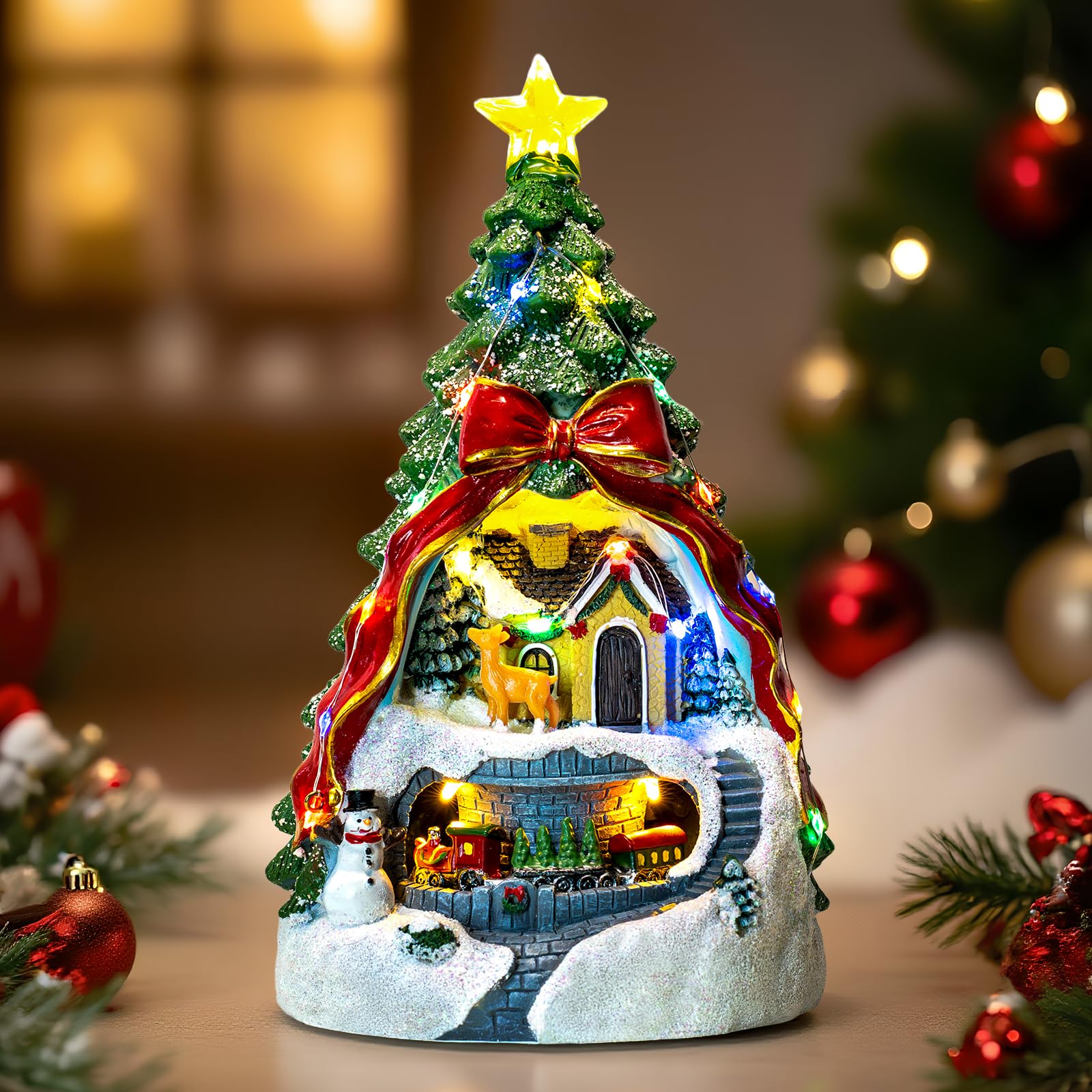 Animated Collection Figurines Musical Christmas Snowman, Santa Claus Village Houses Lighted Christmas Collection Figurines for Home Tabletop Decorations Ornaments Gifts